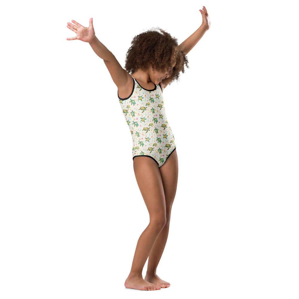 Turtles & Starfish Kids Swimsuit - watercolour print
