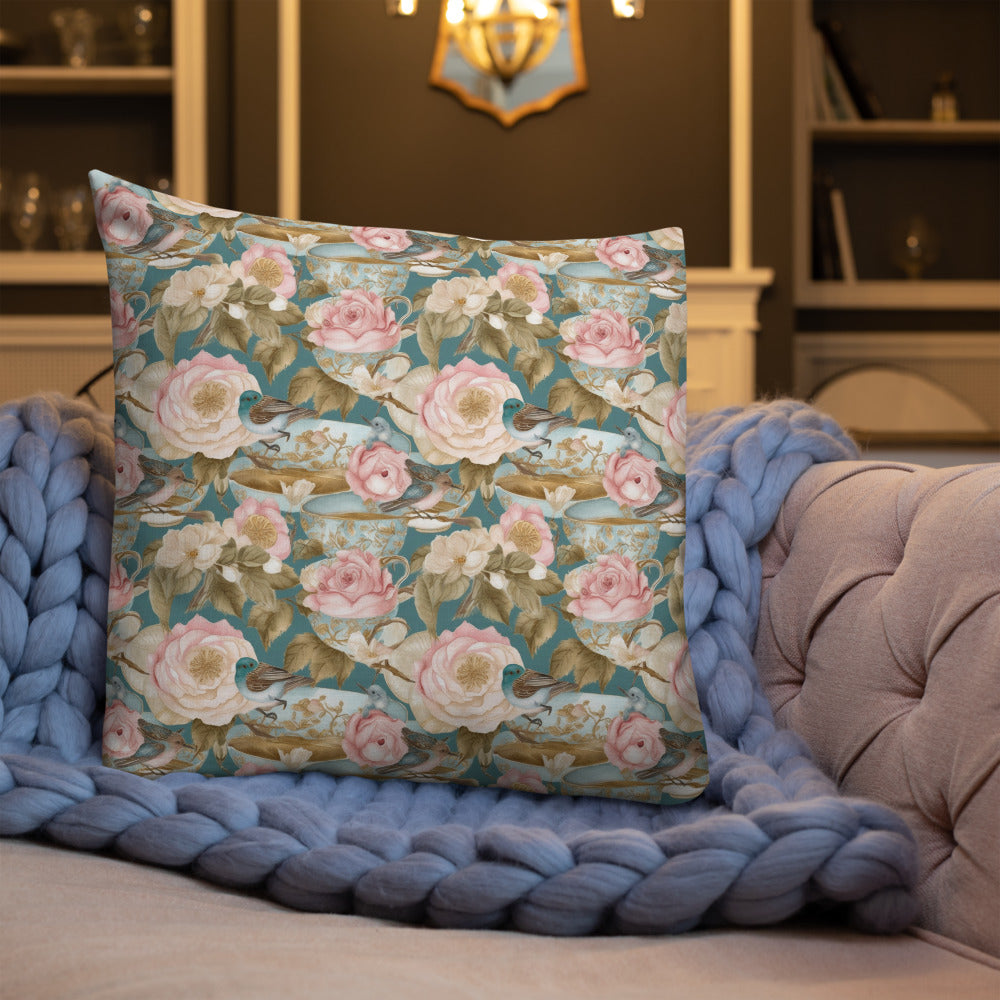 Teatime Roses Cushion - shown in a home setting