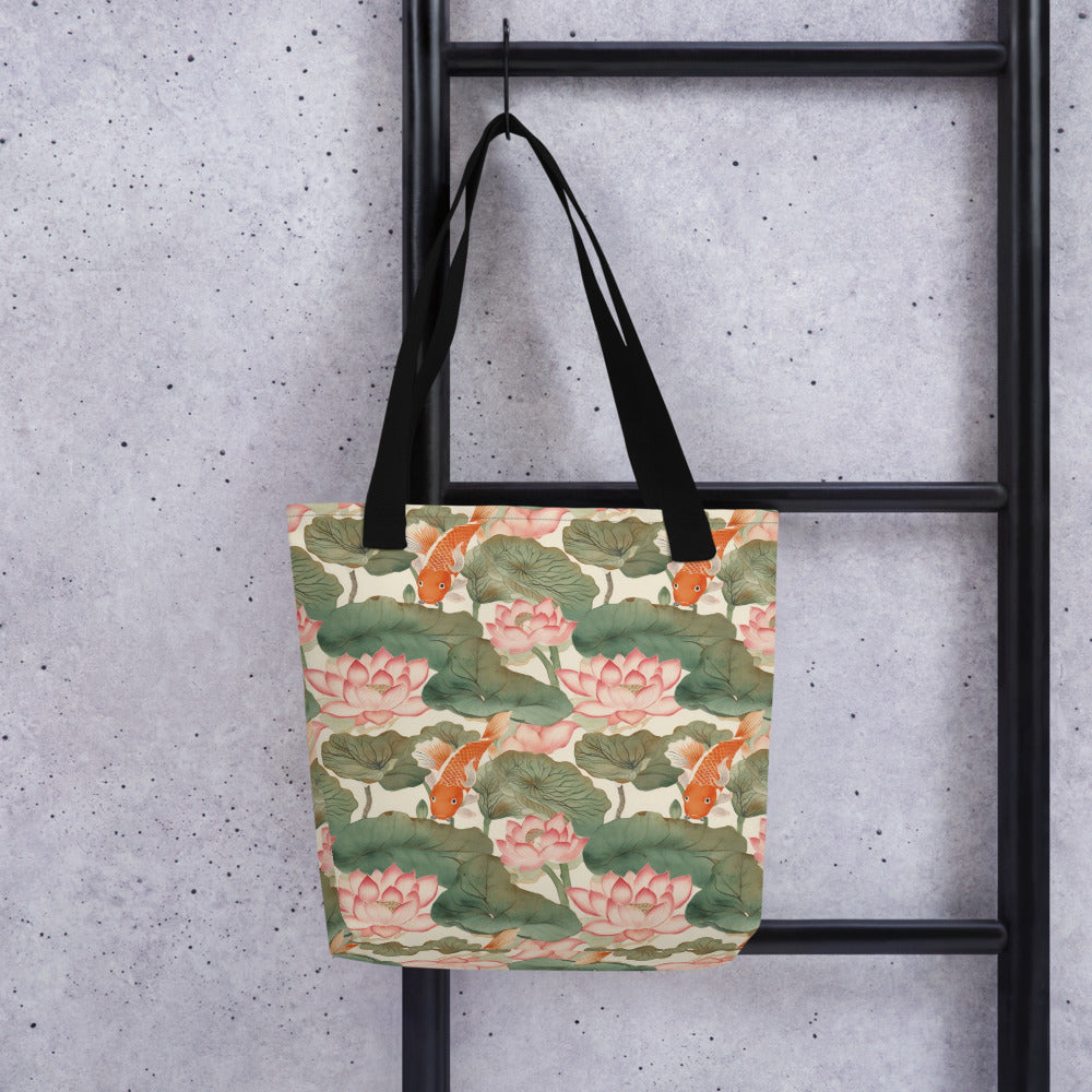 Koi & Lotus Tote Bag - shown in a home setting