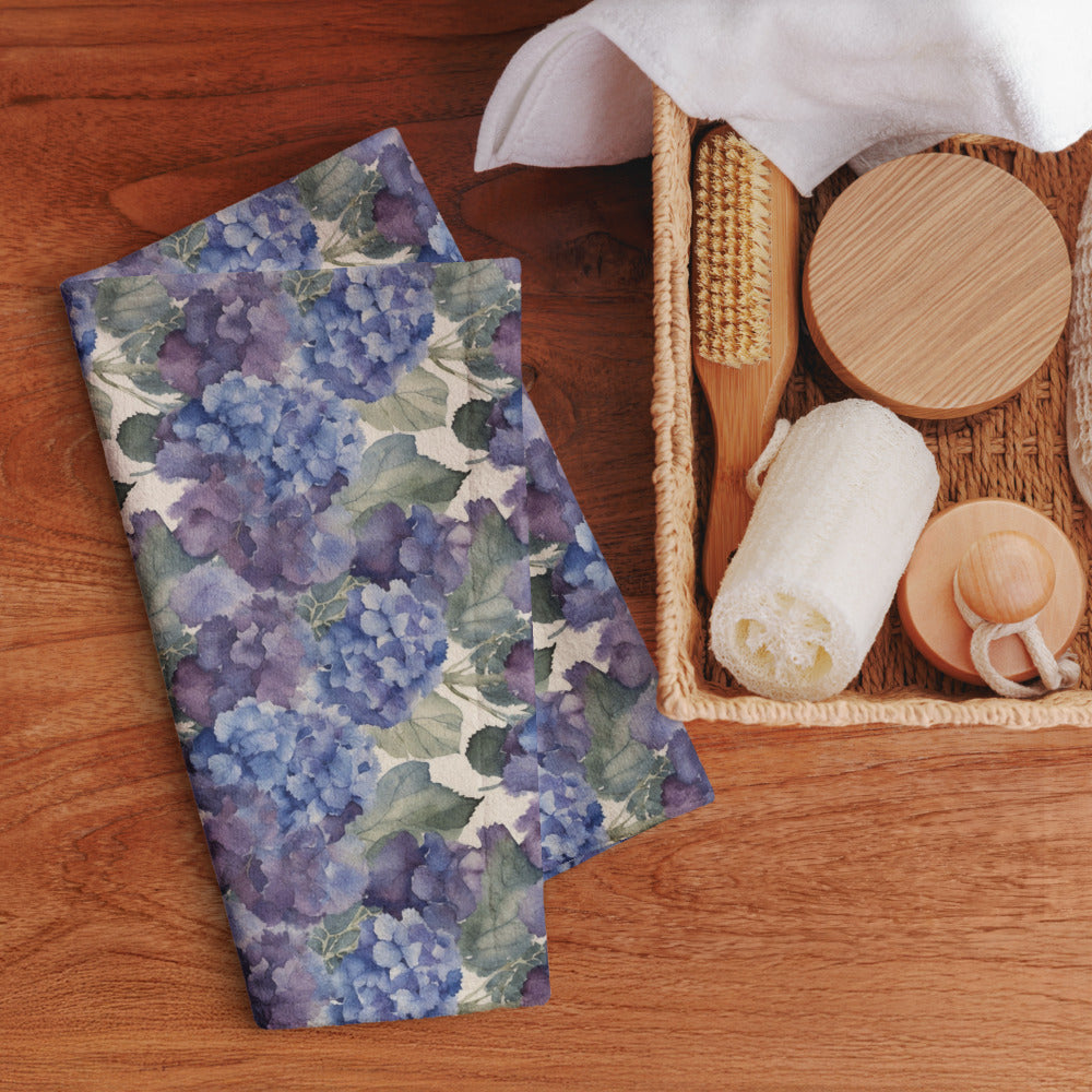 Hydrangea Haze Tea Towel - shown in a home setting