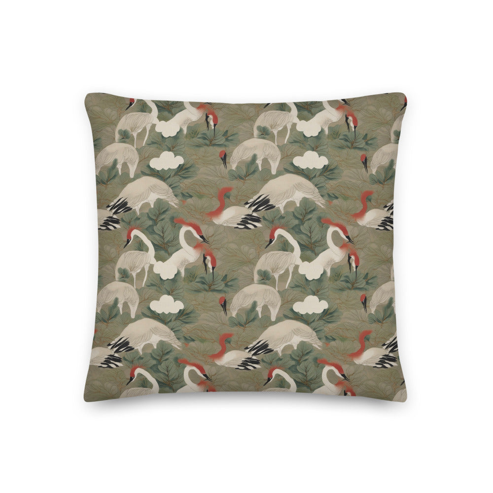 Crane & Pine Cushion - watercolour print