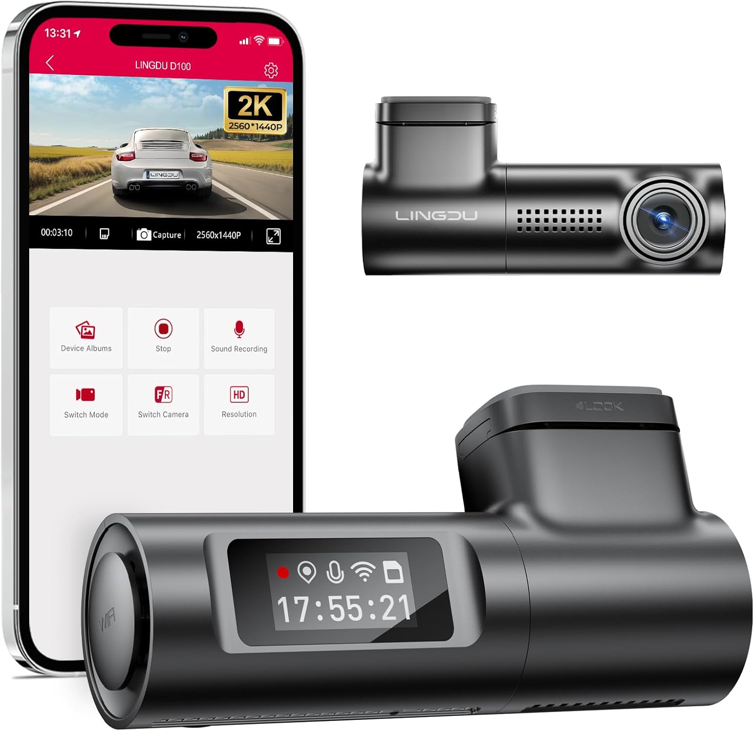 LINGDU D100 2.5K Dash Cam Front