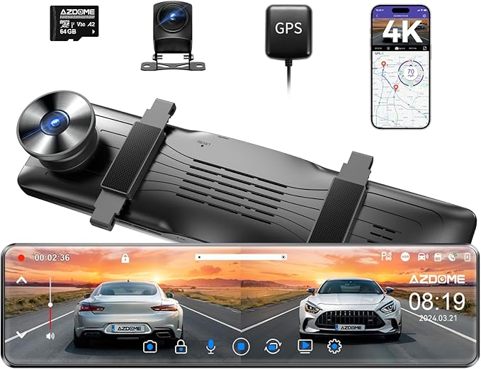 AZDOME PG19X Front and Rear 4K Mirror Dash Cam