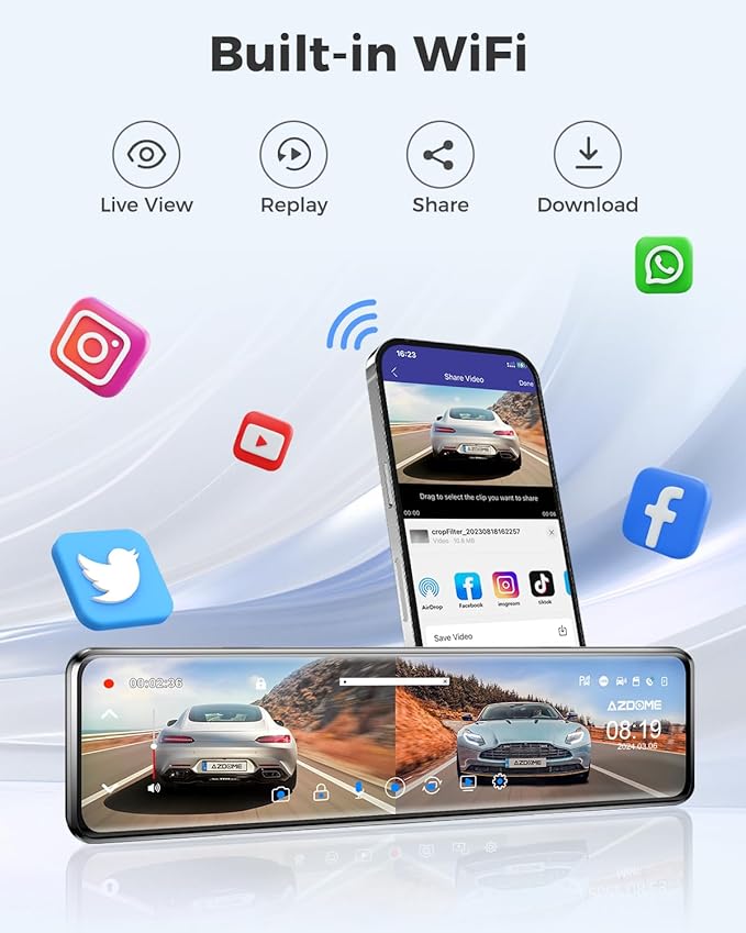 AZDOME PG19X Front and Rear 4K Mirror Dash Cam