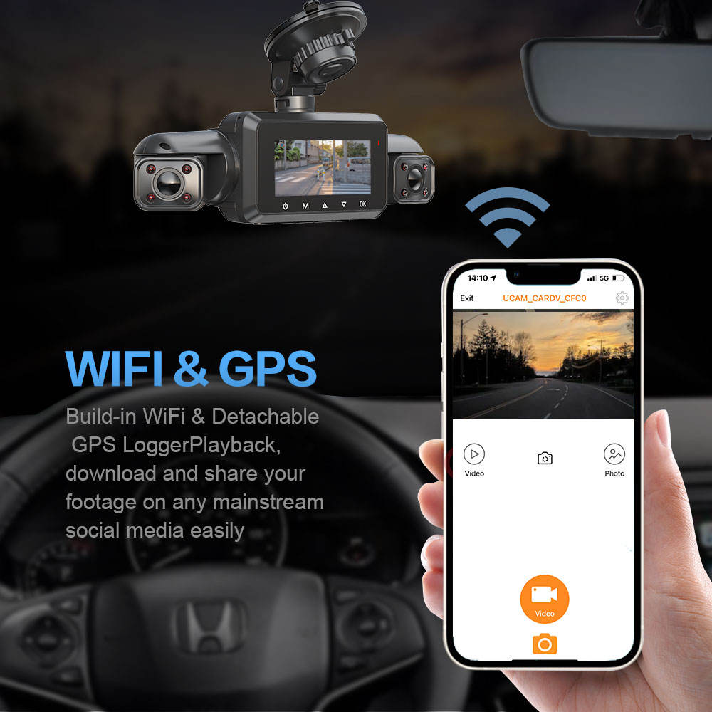 A365 Dash Cam, 4 Channel Camera FHD 1080Px4, Front, Left, Right and Rear, Front and Rear Inside, Built in GPS WiFi, Support 256 GB Max, Free 64GB Card, A365-4CH