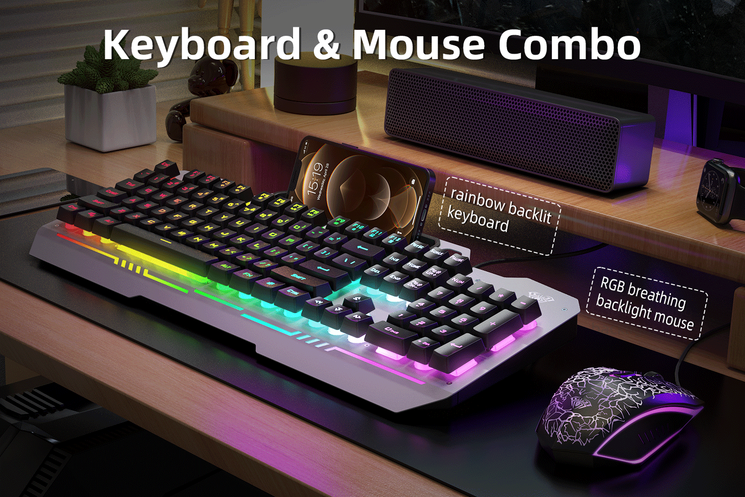 AULA Gaming Keyboard, T102 104 Keys Gaming Keyboard and Mouse Combo with RGB