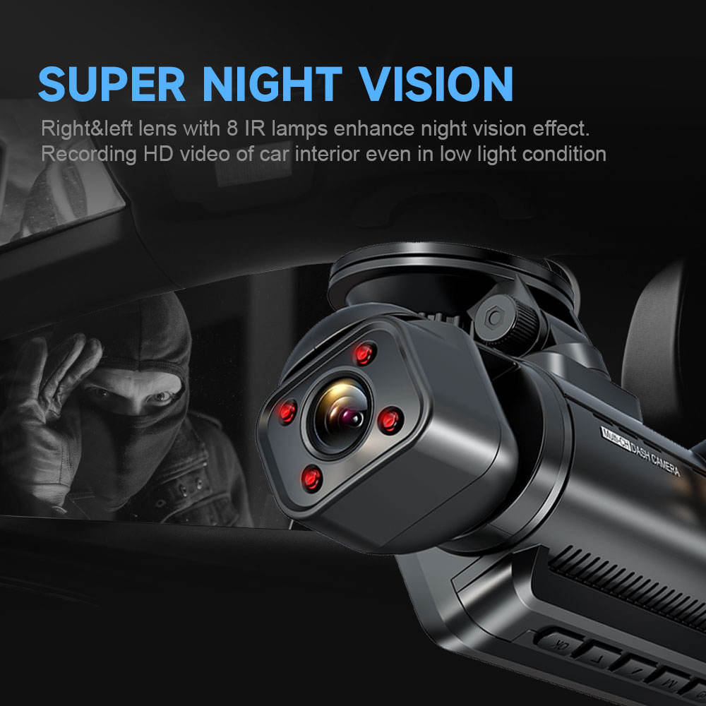 A365 Dash Cam, 4 Channel Camera FHD 1080Px4, Front, Left, Right and Rear, Front and Rear Inside, Built in GPS WiFi, Support 256 GB Max, Free 64GB Card, A365-4CH