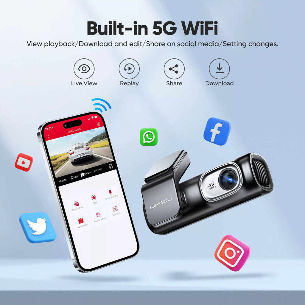 D600 4K Dash Cam Front and Rear, Free 64GB Card, Built-in 5G WiFi GPS Car Camera, Smart Voice Control, G-Sensor 24H Parking Mode, Loop Recording Night Vision, Max Up Support 128GB