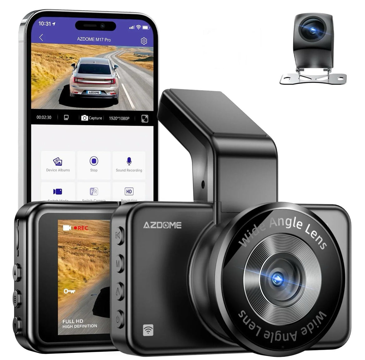 AZDOME M17 Pro 3.0 Inch ADAS Time Lapse Front and Rear 1080p Dual Lens Car Dashboard Camera App Control Car Camera