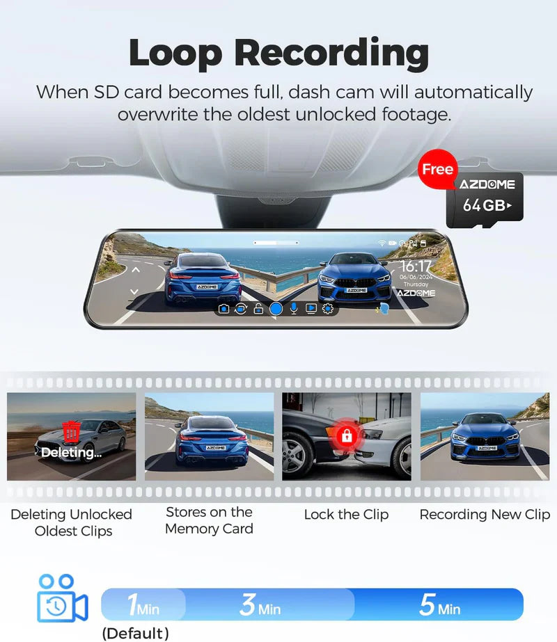 AZDOME PG17 Front and Rear 4K Mirror Dash Cam