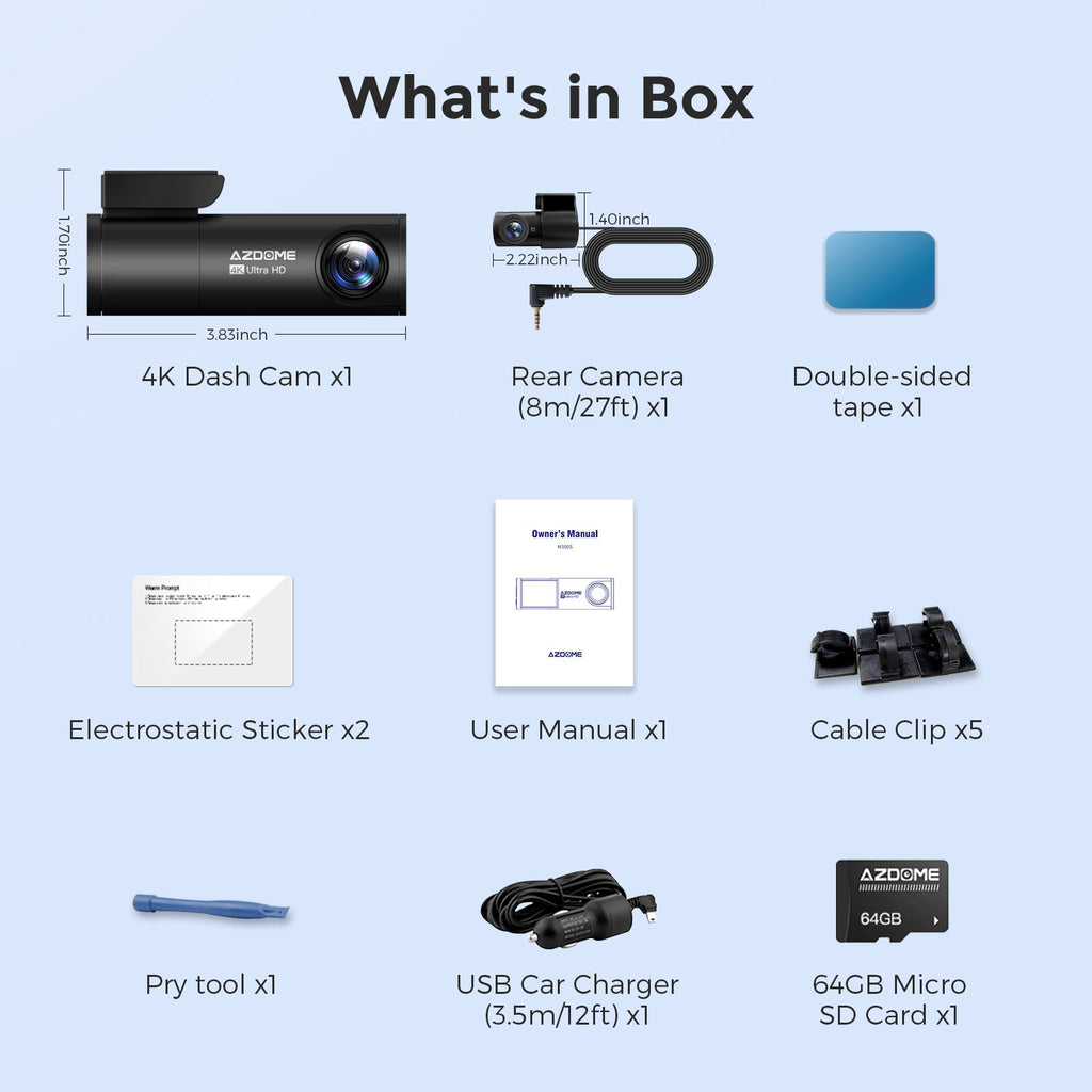 AZDOME M300S 2CH 4K Front Rear Dash Cam