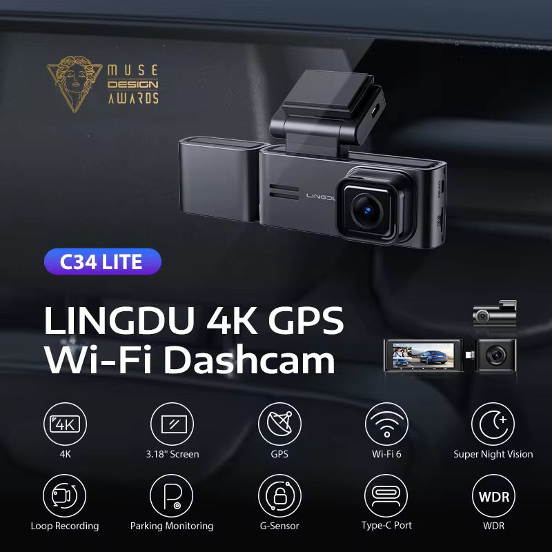 LINGDU C34 5G Wifi GPS 4K Dash Cam 2K+1080P+1080P Cam DVR Video Recorder GPS Parking Mode Dashcam Car Black Box