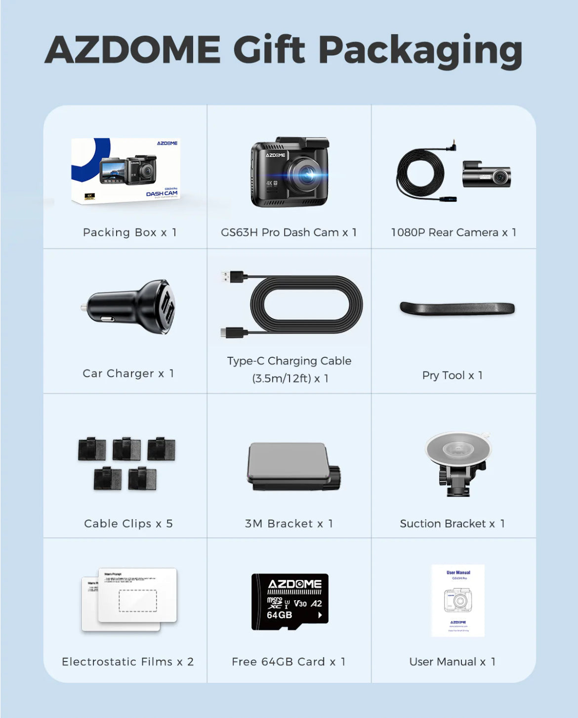 AZDOME GS63H Pro Front and Rear Dash Cam