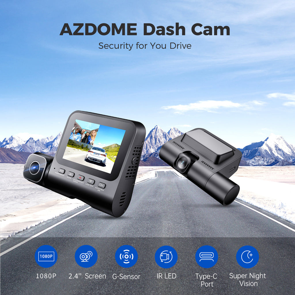 AZDOME Dash Cam V600 2.4" Screen 2x1080P+480P Car Camera G-Sensor Super Night Vision Car DVR 24H Parking Mode Support Rear Cam