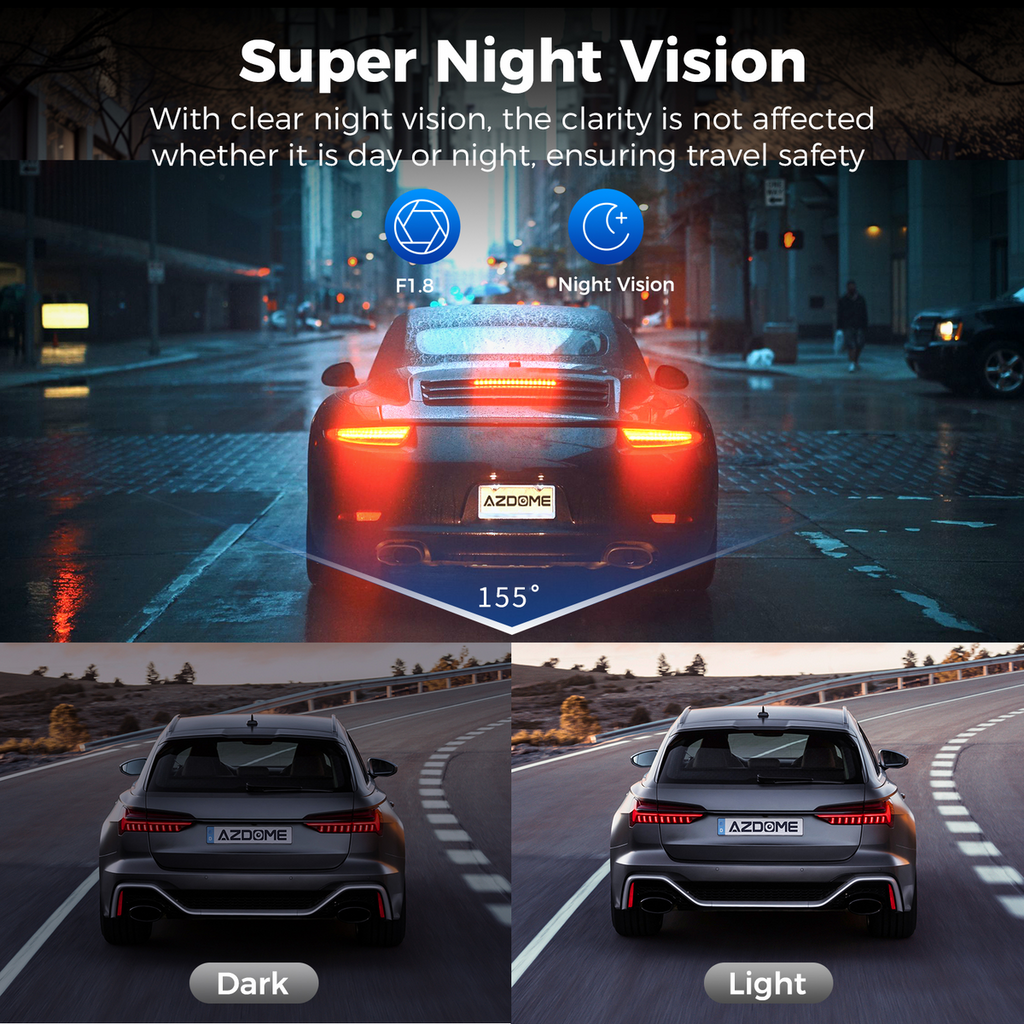 AZDOME Dash Cam V600 2.4" Screen 2x1080P+480P Car Camera G-Sensor Super Night Vision Car DVR 24H Parking Mode Support Rear Cam