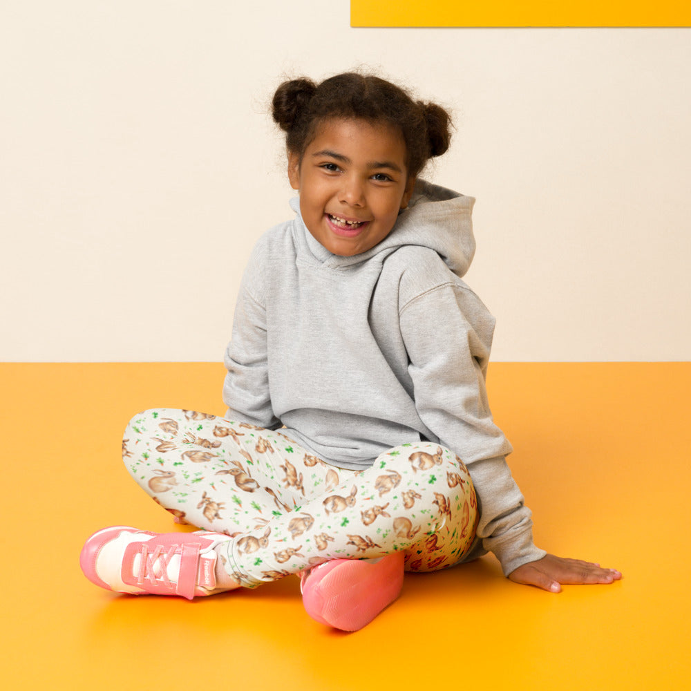 Carrot Patch Bunnies Kids Leggings - shown on a child