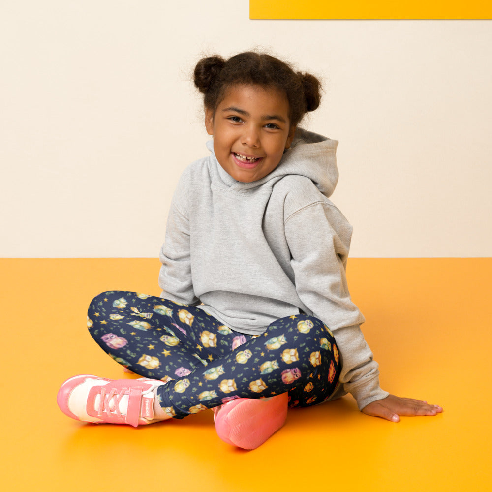 Sleepy Owls Kids Leggings - shown on a child