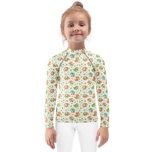 Little Dino Stomp Kids Rash Guard - shown on a child