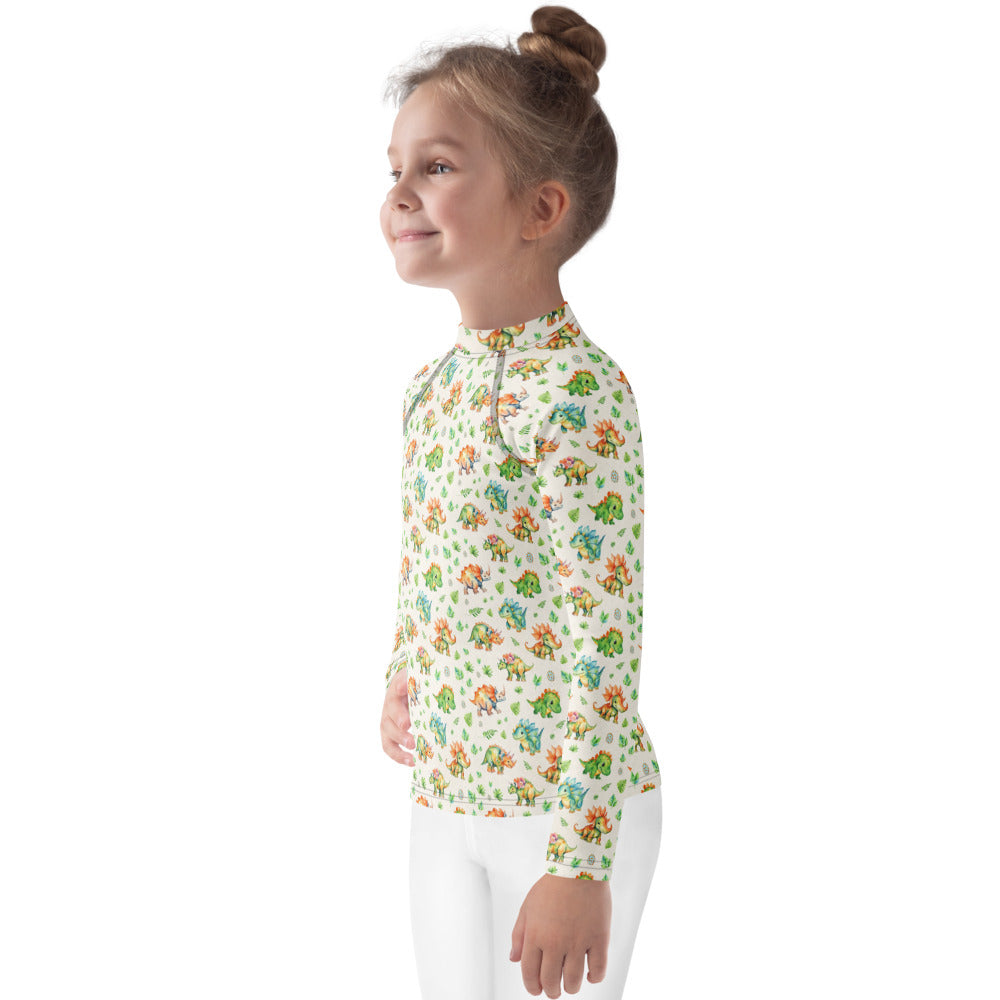 Little Dino Stomp Kids Rash Guard - shown on a child