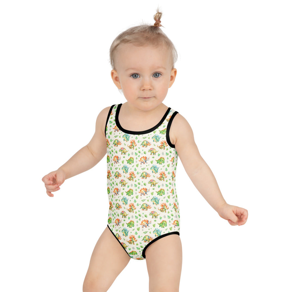 Little Dino Stomp Kids Swimsuit - shown on a child