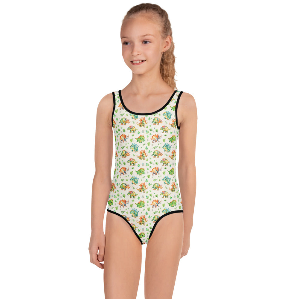 Little Dino Stomp Kids Swimsuit - shown on a child