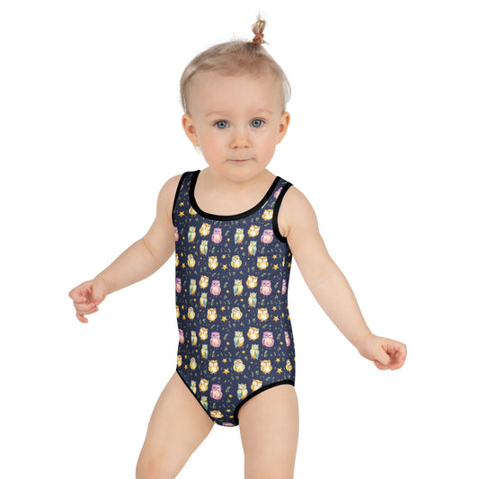 Sleepy Owls Kids Swimsuit - shown on a child