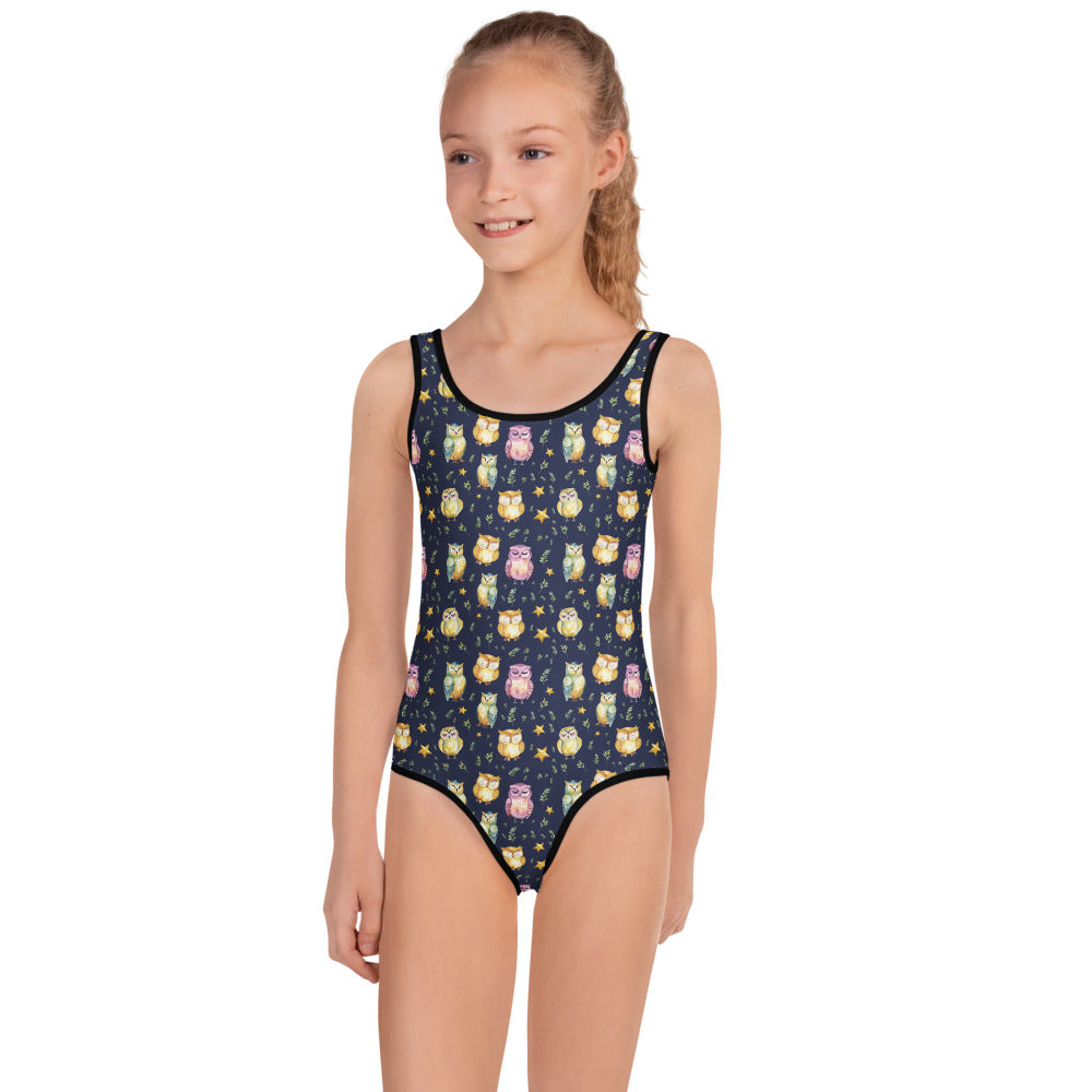 Sleepy Owls Kids Swimsuit - shown on a child