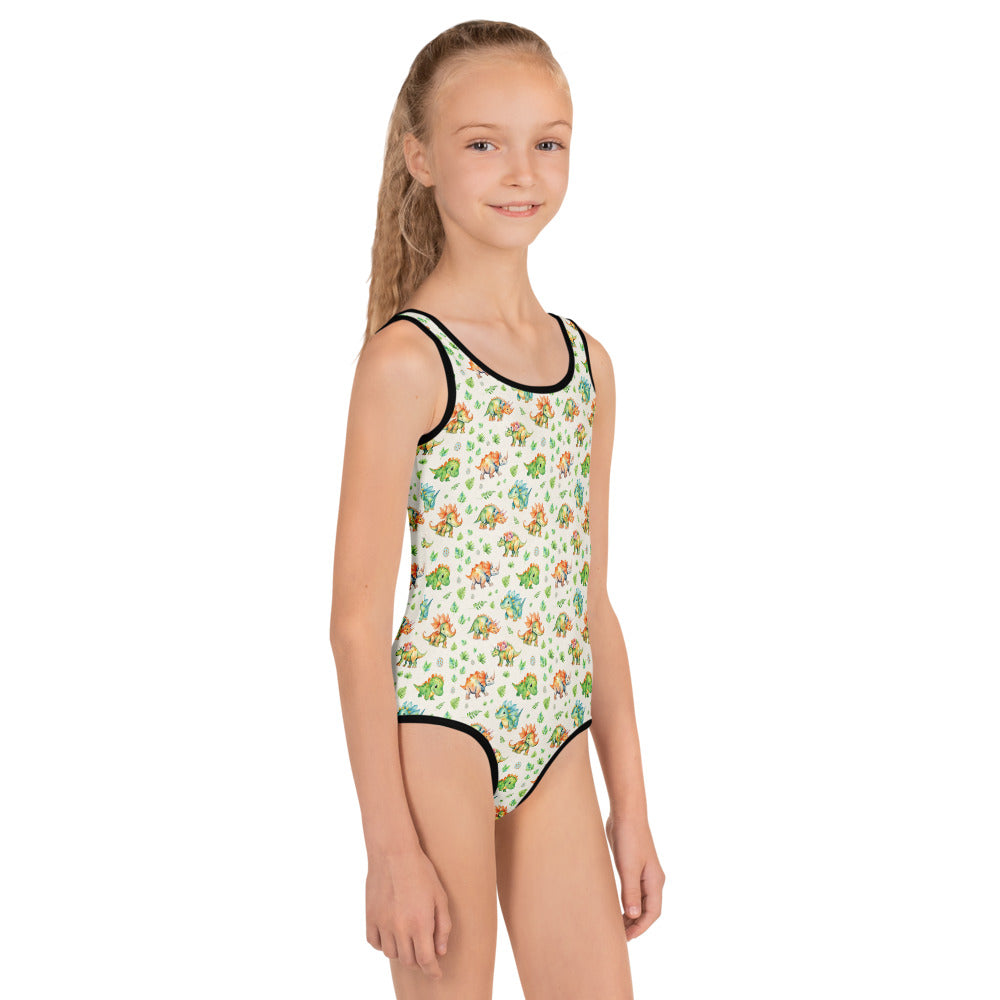 Little Dino Stomp Kids Swimsuit - shown on a child