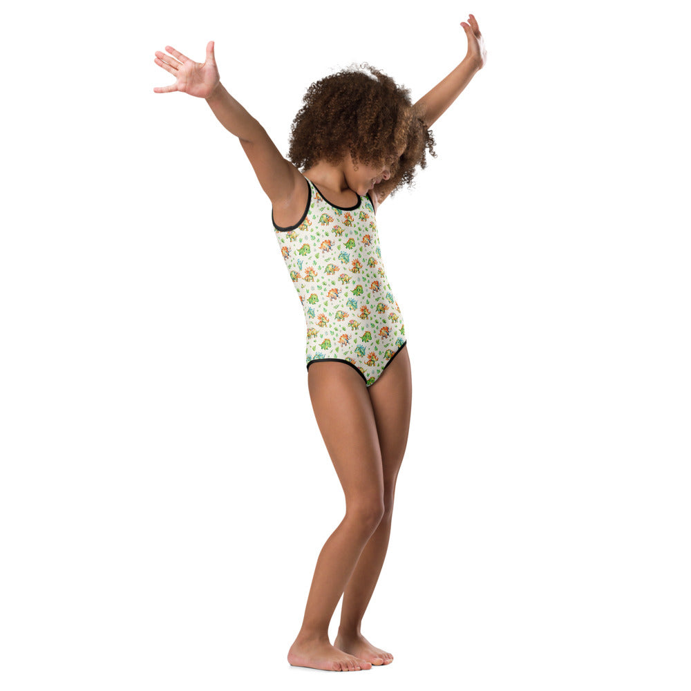 Little Dino Stomp Kids Swimsuit - watercolour print