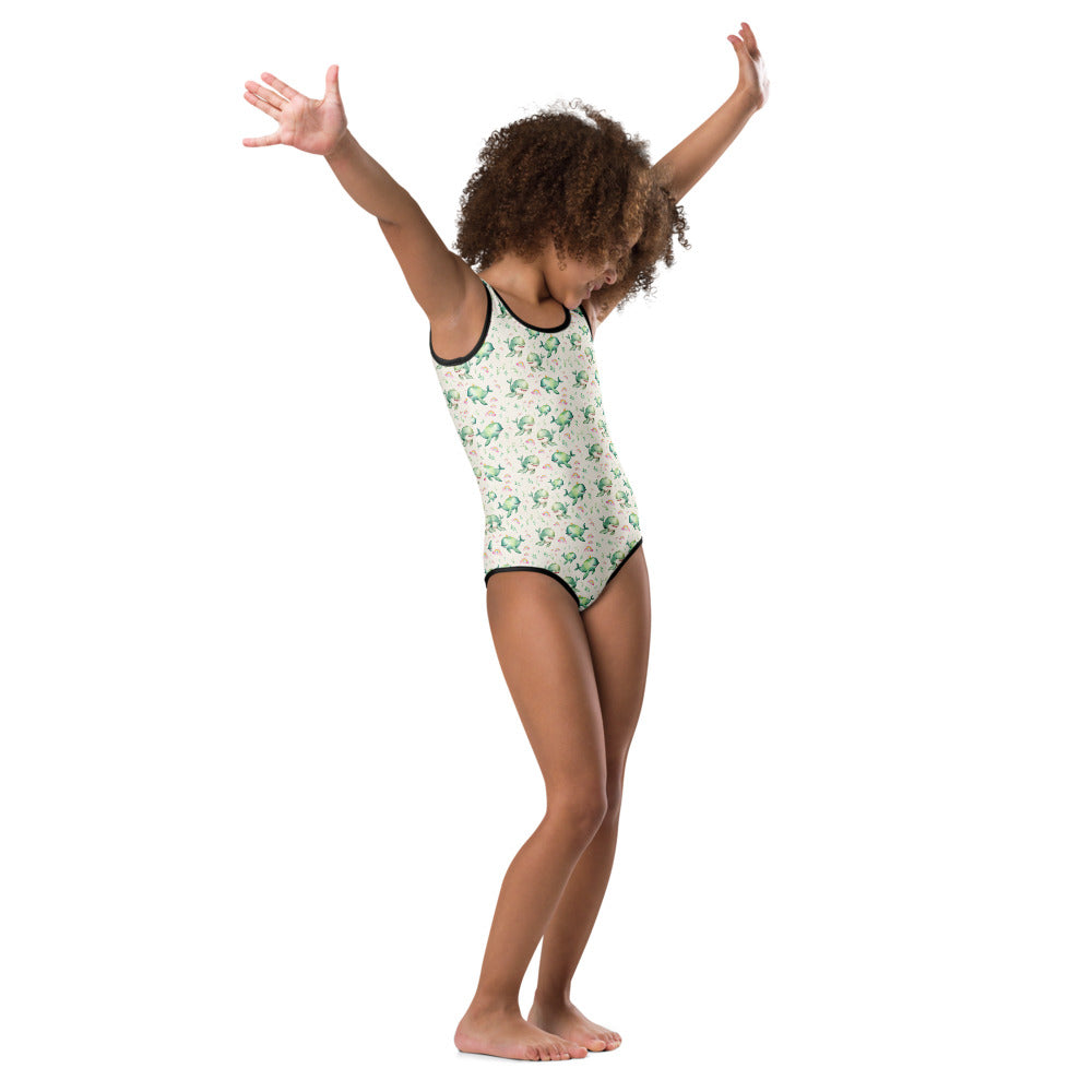 Rainbow Whales Kids Swimsuit - watercolour print