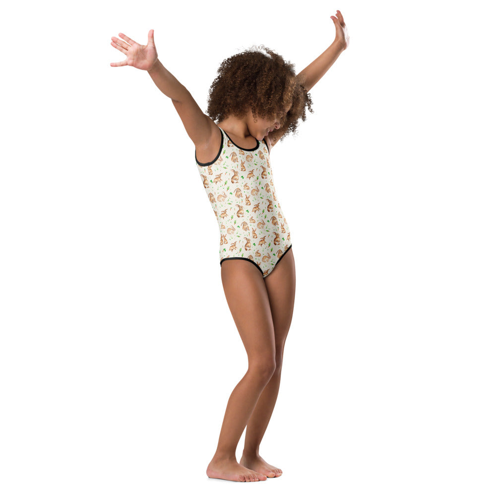 Carrot Patch Bunnies Kids Swimsuit - watercolour print