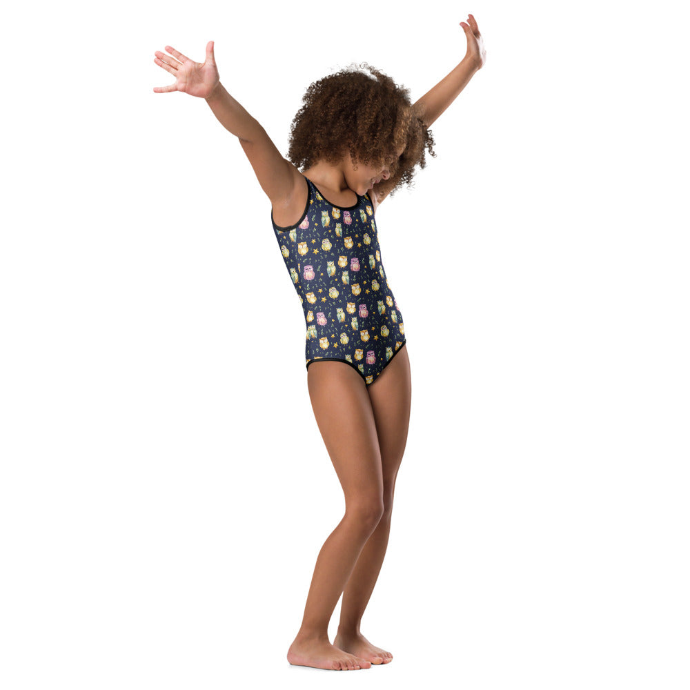Sleepy Owls Kids Swimsuit - watercolour print
