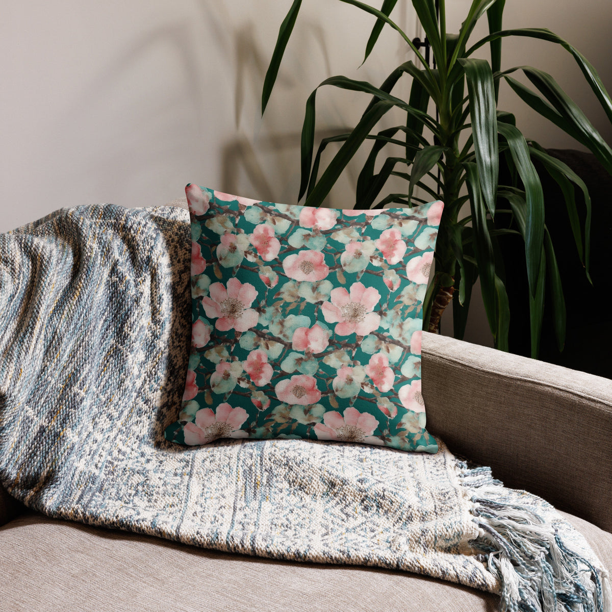 Loch Blossom Cushion - watercolour print