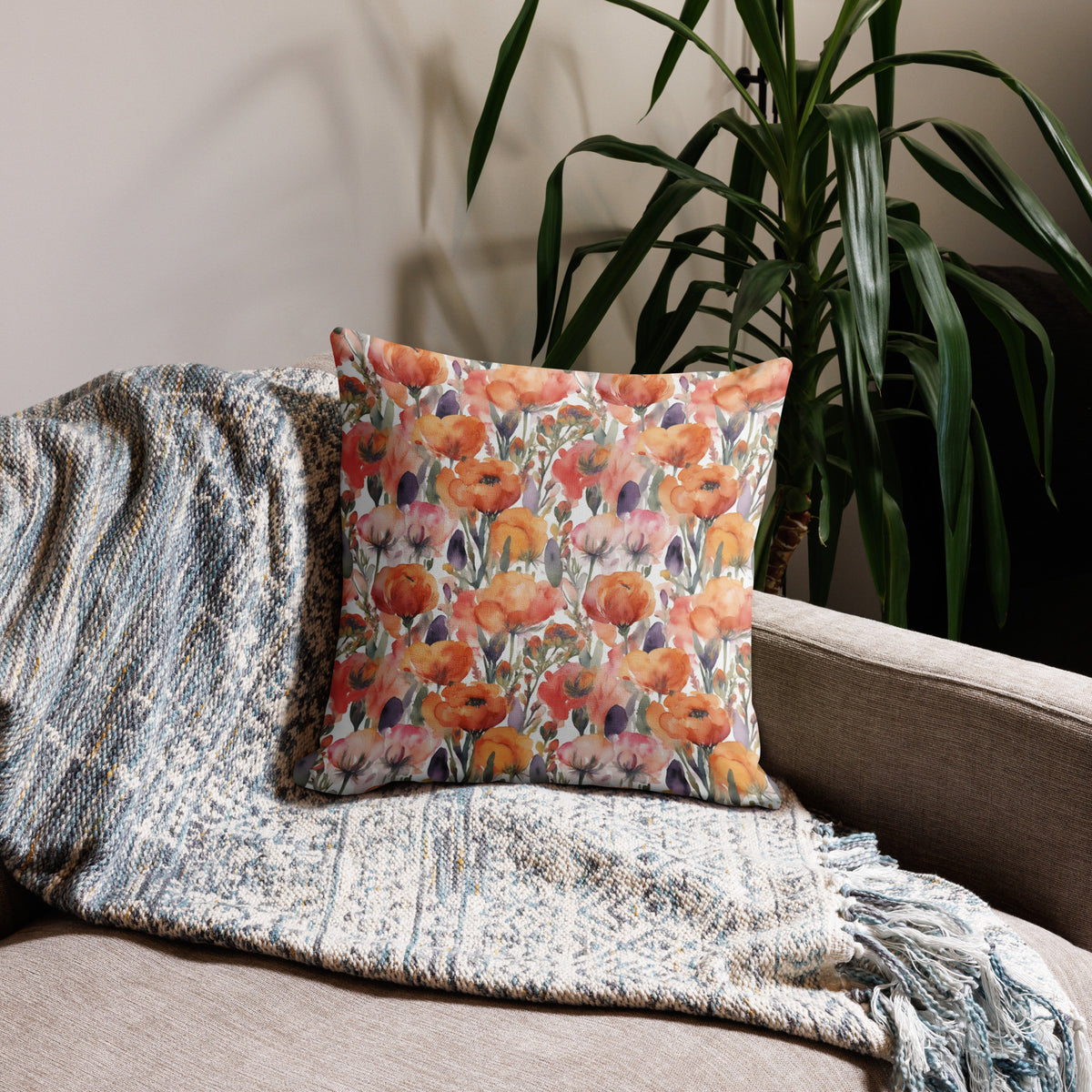 Marigold Bloom Cushion - watercolour print