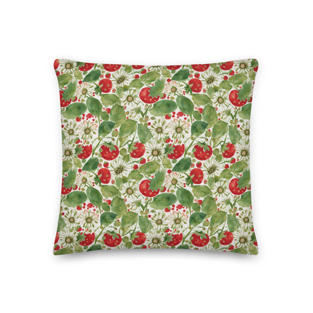 Strawberry & Daisy Cushion - watercolour print