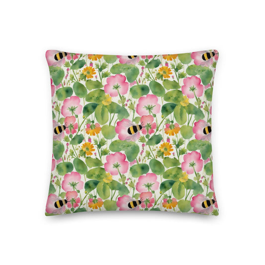 Bumble Garden Cushion - watercolour print