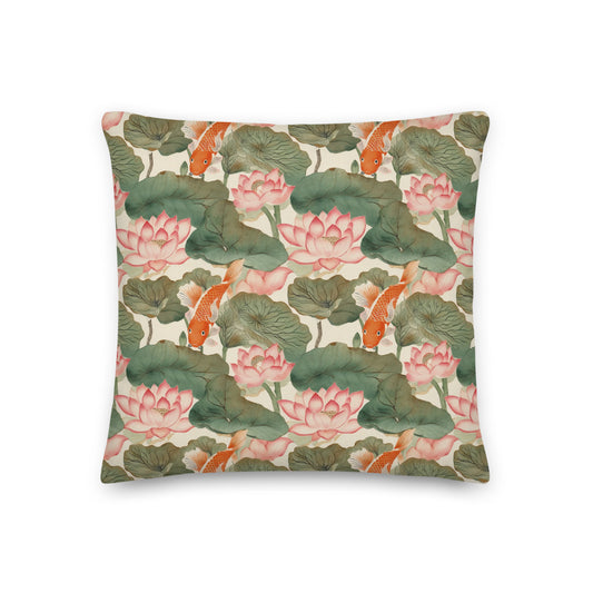 Koi & Lotus Cushion - watercolour print