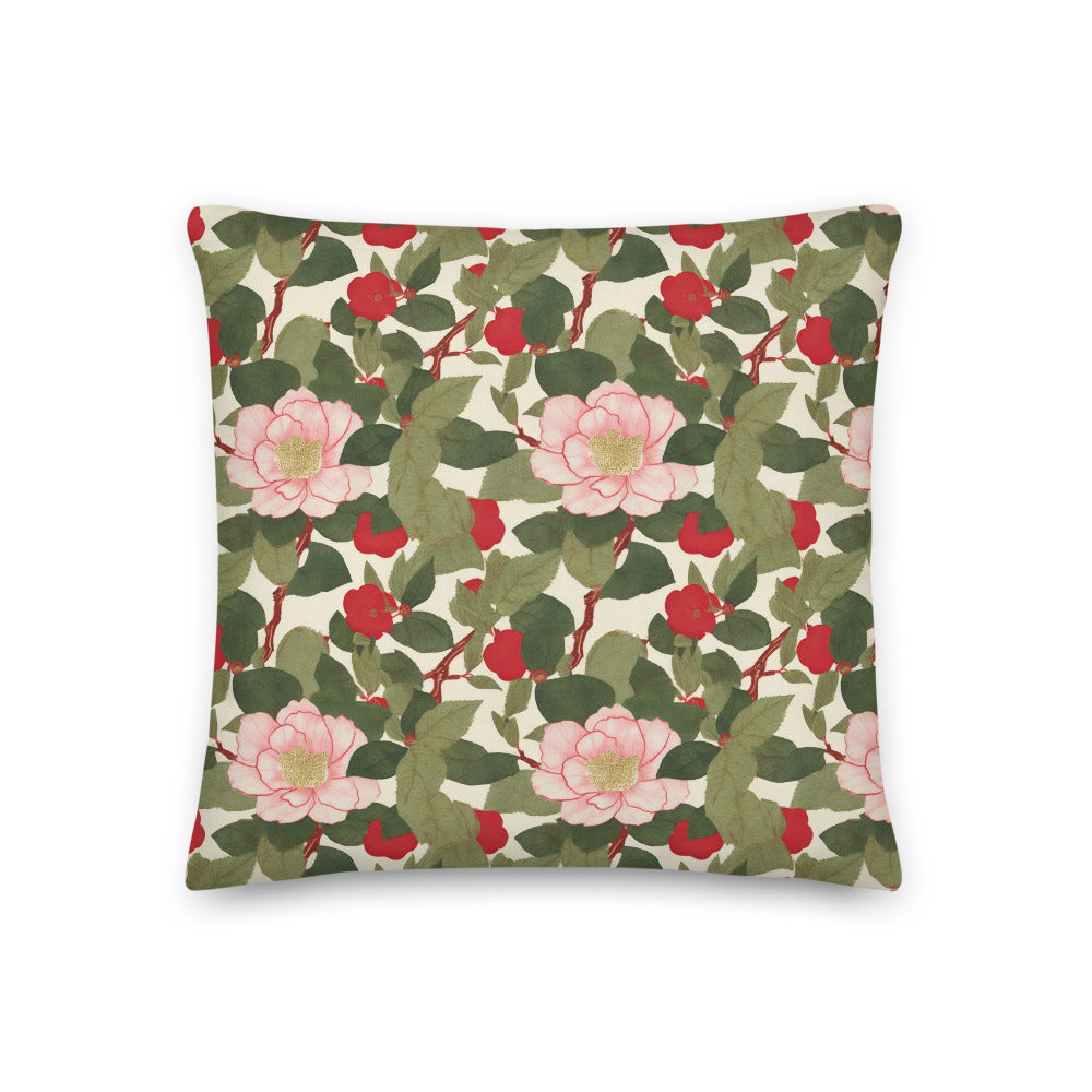 Red Camellia Cushion - watercolour print