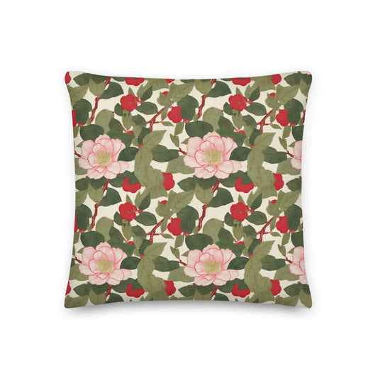 Red Camellia Cushion - watercolour print