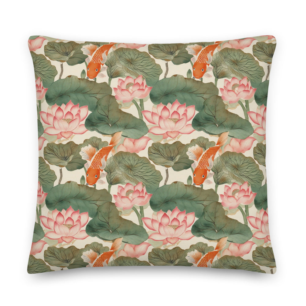 Koi & Lotus Cushion - watercolour print