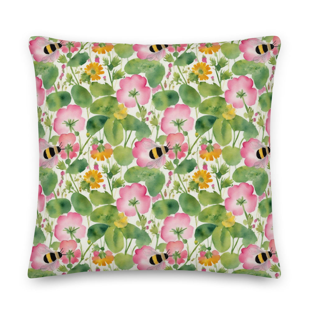 Bumble Garden Cushion - watercolour print