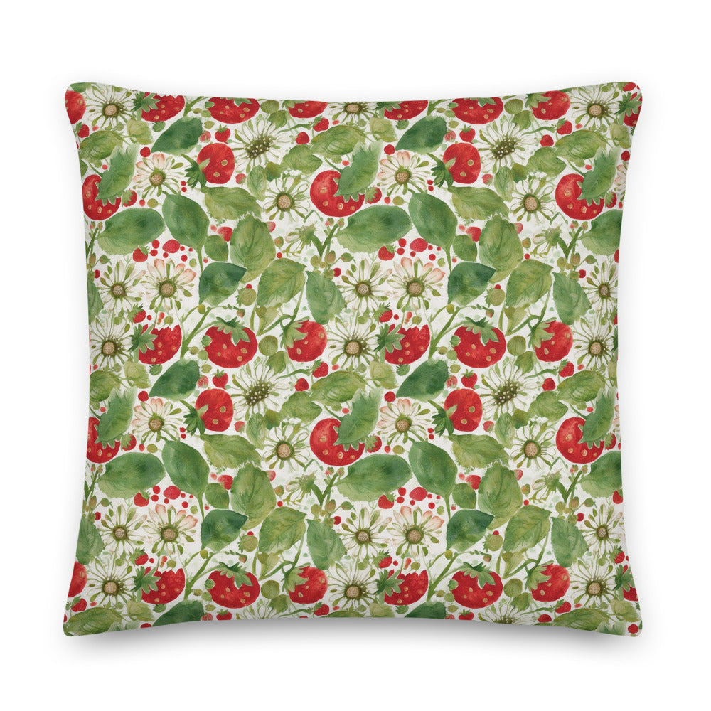 Strawberry & Daisy Cushion - watercolour print