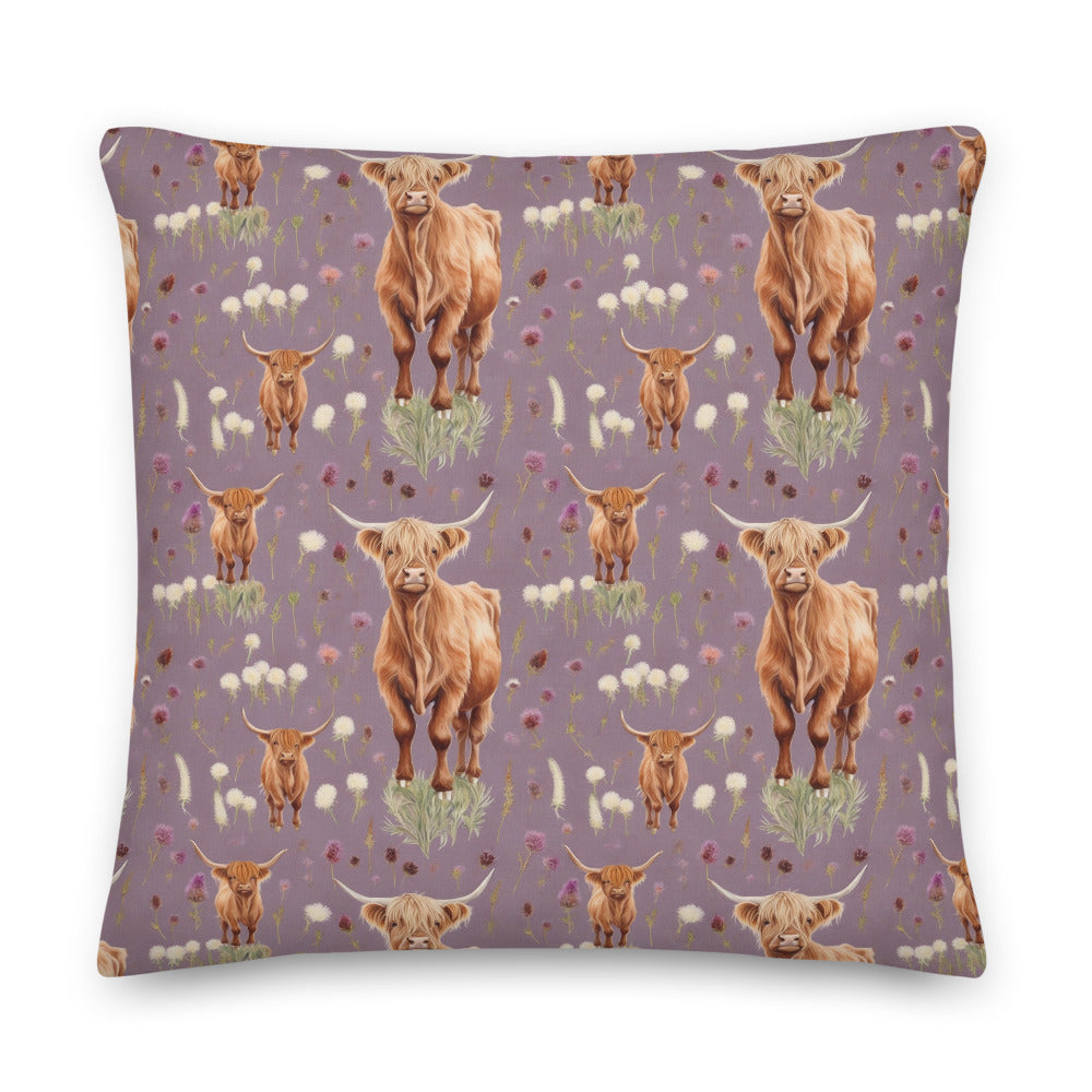 Highland Coo Cushion - watercolour print