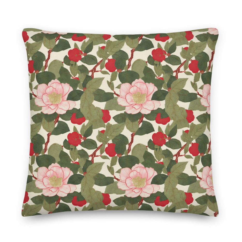 Red Camellia Cushion - watercolour print