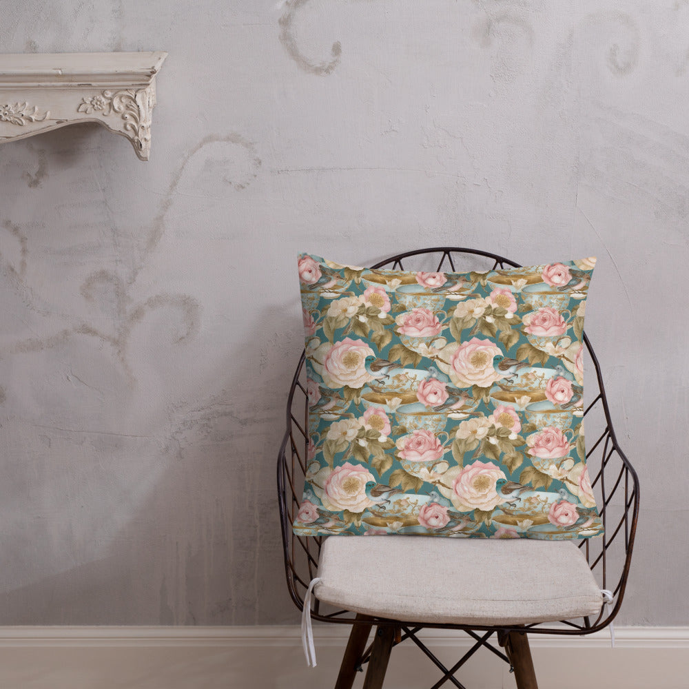 Teatime Roses Cushion - shown in a home setting