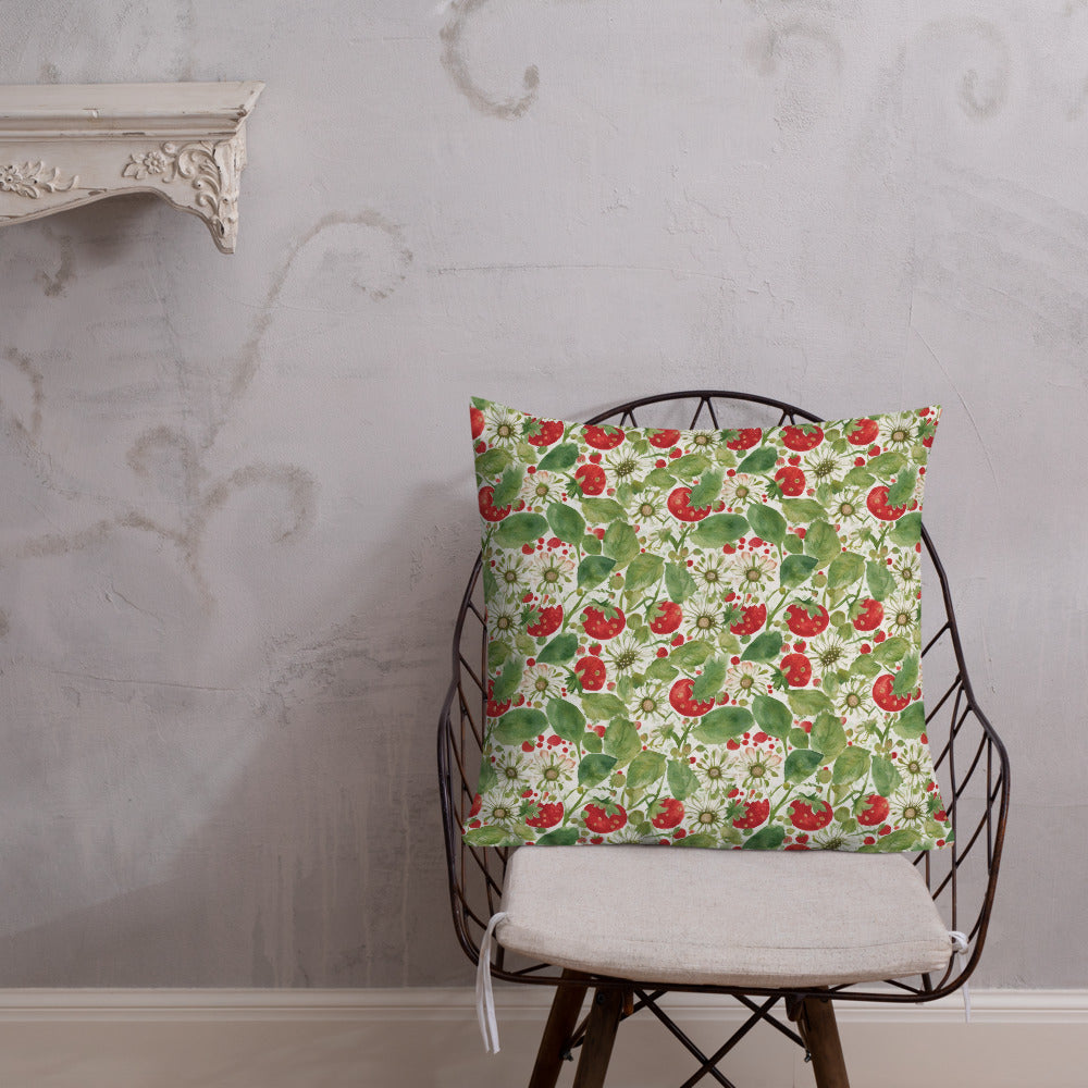 Strawberry & Daisy Cushion - shown in a home setting