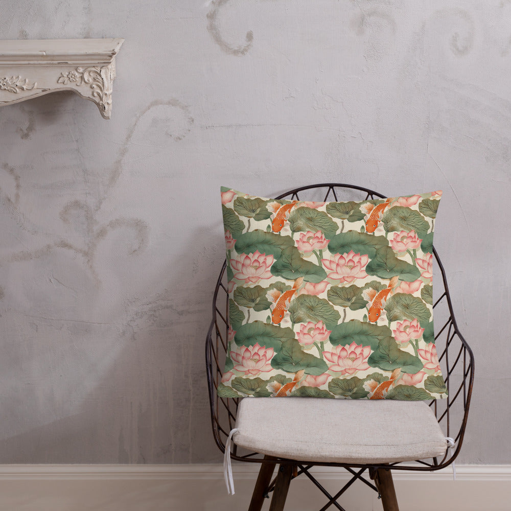 Koi & Lotus Cushion - shown in a home setting