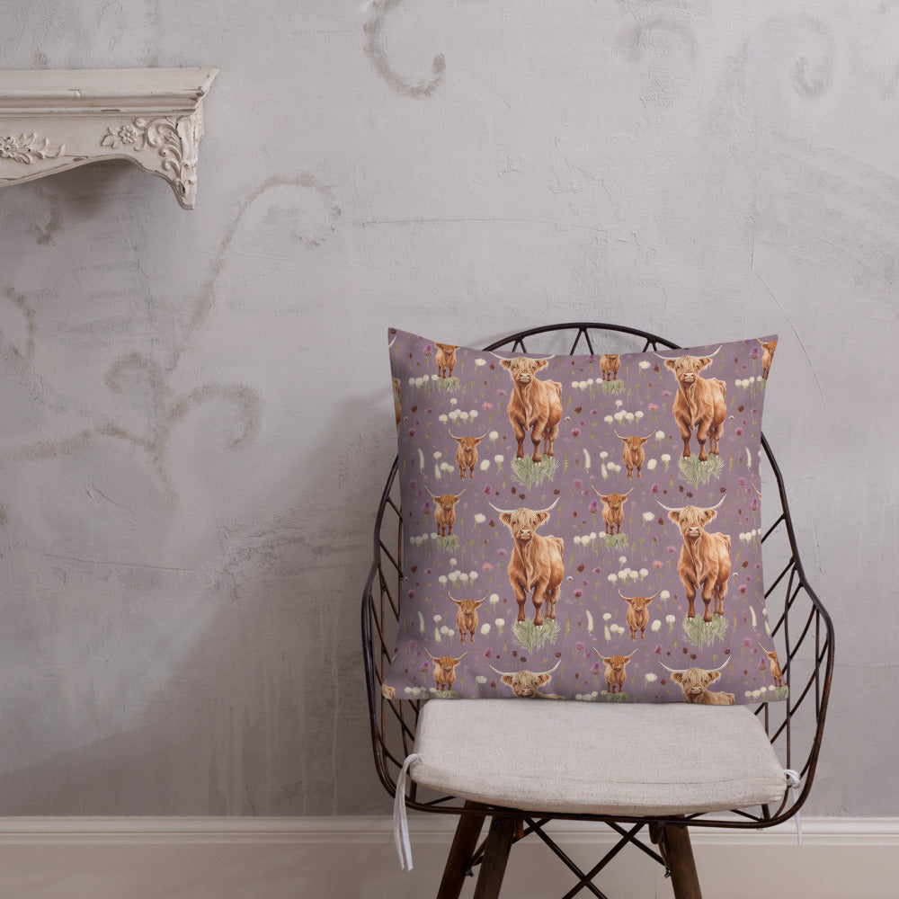 Highland Coo Cushion - shown in a home setting