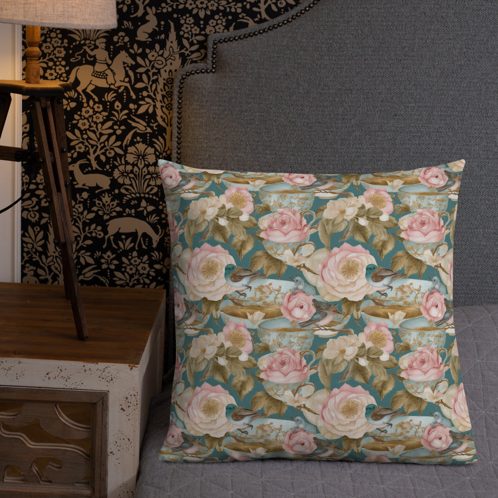 Teatime Roses Cushion - shown in a home setting