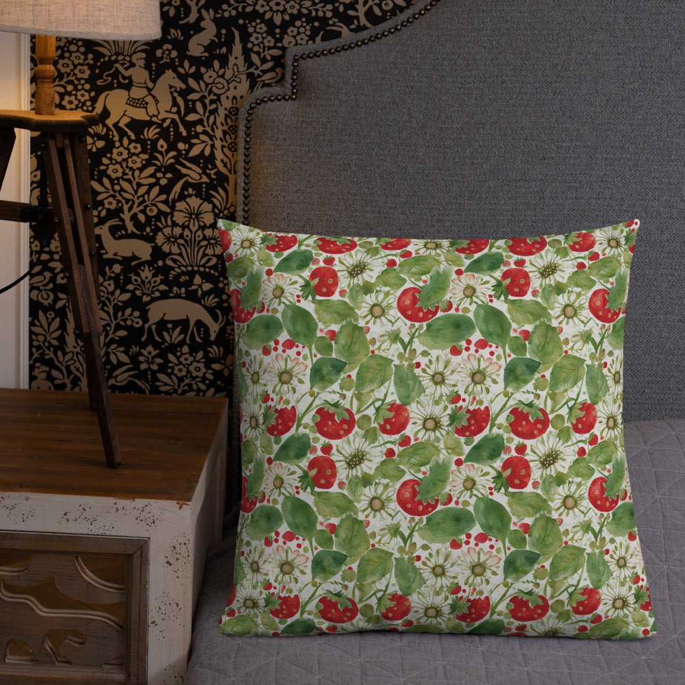 Strawberry & Daisy Cushion - shown in a home setting